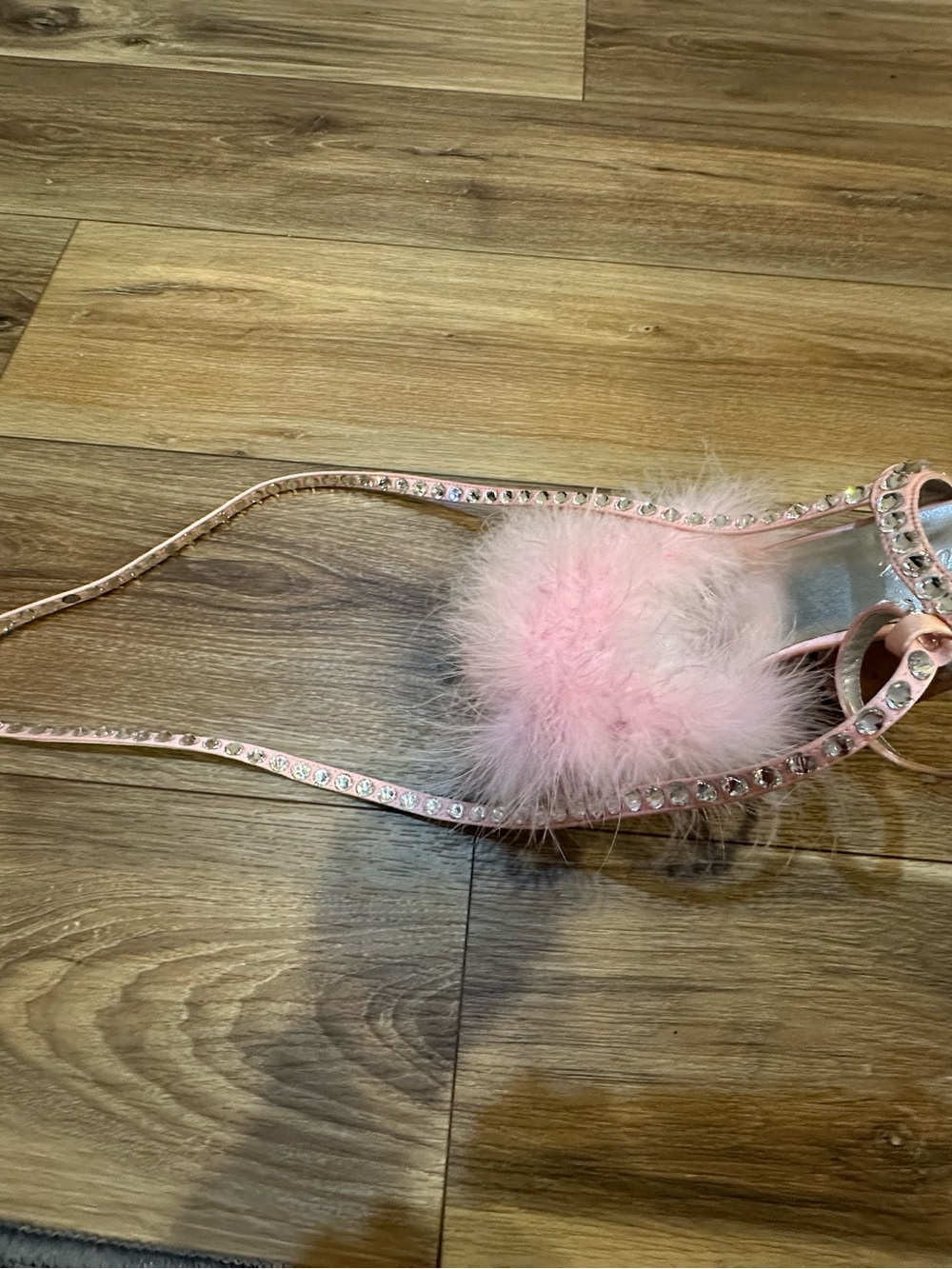 Dolls Kill Blush Pink Feathered Crystal Block Heel Sandals - Picture 8 of 9